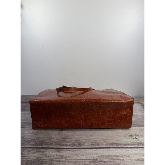 Italian Croc-Embossed Camel Brown Genuine Leather Tote bag Italy, Pristine - Picture 7 of 16
